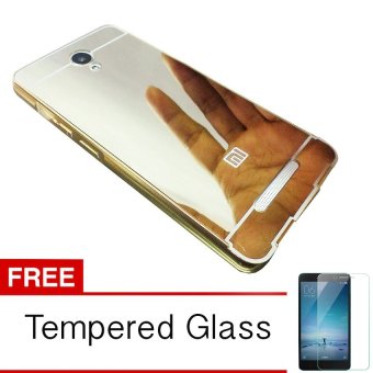 Gambar Case Mirror Aluminium Bumper with Slidding For Xiaomi Redmi Note 2  Emas + Gratis Tempered Glass