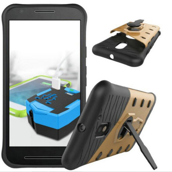 Gambar Case Moto E3 Power Hybrid Sniper Slim Armor With 360 Degrees Rotation Durable Kickstand   Emas