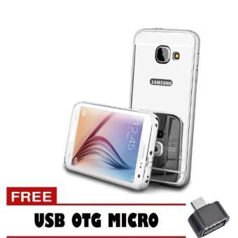 Gambar Case Samsung Galaxy E5 Bumper Mirror Slide  Silver + Free Usb Otg Micro