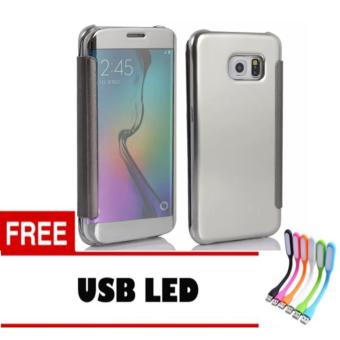 Gambar Case Samsung Galaxy S7 Edge Flipcase Flip Mirror Cover S ViewTransparan Auto Lock Casing Hp  Silver + Free USB LED