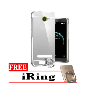 Gambar Case Smartfren Andromax A Bumper Mirror Slide Silver + Free iRing