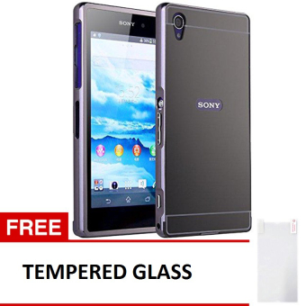 Gambar Case Sony Xperia Z1 Alumunium Bumper With Mirror Backdoor Slide  Hitam + Gratis Tempered Glass