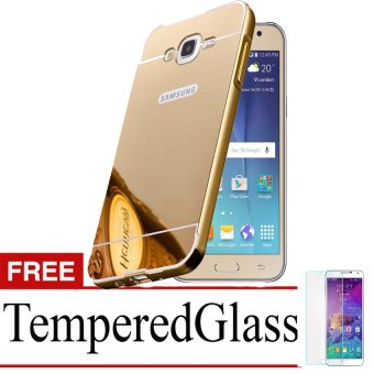 Gambar Casing Metal Bumper Mirror for Samsung Galaxy J7   Gold + Free Tempere Glass