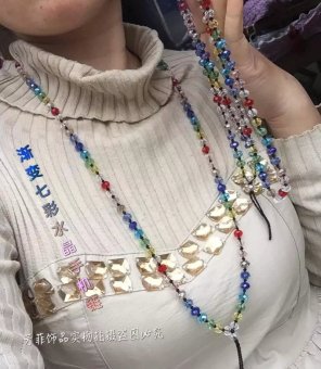 Gambar Cerah warna baru buatan tangan merajut kristal lanyard kalung