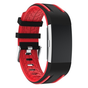 Gambar Double Colors Soft Silicone Watch Band for Fitbit Charge 2   Black + Red   intl