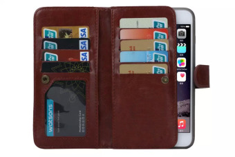 Gambar Dua mewah gaya magnetic 9 slot kartu PU kulit sandal dompet untukmenutupi kasus iphone 6plus 6s Plus (Coklat)