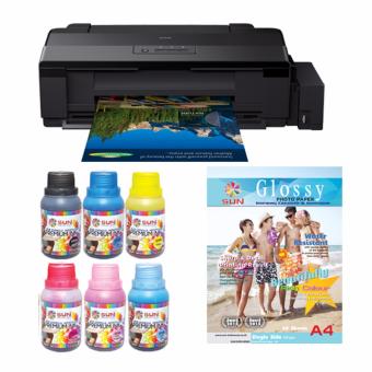 Gambar Epson Printer L1800 SUN Premium Ink NFI 100ml BCMYLcLm Bonus SUN N.G Glossy Photo Paper A3