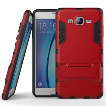 Gambar For Samsung Galaxy Grand Prime G530 Silicon Frame Hard PlasticShockproof Phone Case With Holder (Red)   intl