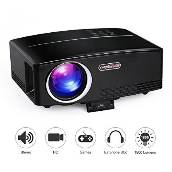Full HD 1080P Video Projector, Boscheng LCD Portable Home Cinema Projector 1800 Lumens Mini Movie Projector with HDMI VGA USB AV Ports For Home Cinema Entertainment - intl
