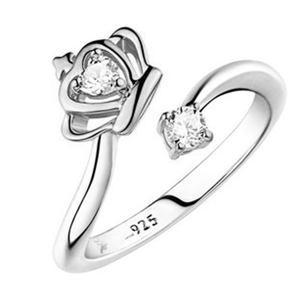 Hequ Chic 925 Sterling Silver Jewelry Crown Opening Ring Adjustable Korea Kelas Atas Kreatif Zircon Cincin