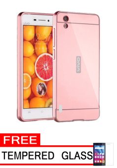 Case for Vivo Y15 Aluminium Bumper With Mirror Backdoor Slide - Rose Gold + Gratis Tempered
