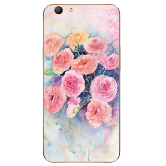 Gambar Indah oppof1s f1 a57 a59s segar seni rose bunga pu gongying telepon shell soft cover