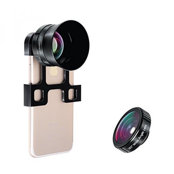 Gambar iPhone Camera Lens Kit for iPhone 7   AiKEGlobal AK031 165? Wide Angle + 3x Optical Zoom Telephoto Cell Phone Camera Lenses with Lens Hood   Aluminum Bracket for Fast   Easy Lens Swap