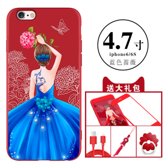 Gambar Iphone6 6plus kepribadian silikon merah lanyard soft cover shell telepon