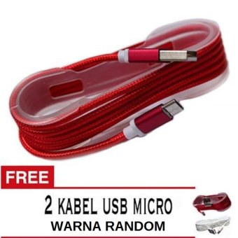 Kabel Data Dan Charger Micro USB 150 cm - Red + Free 2 Kabel Micro USB  