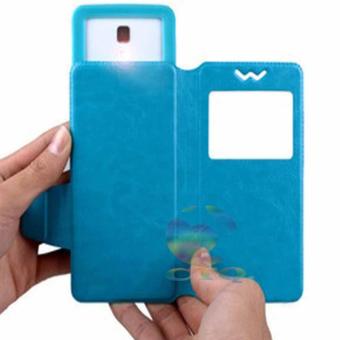 Gambar Leather Windows View Case For CoolPad Fancy 3 Smartphone Slide UpCase Universal Flipshell   Universal Flipcover   Universal FlipCover Kulit   Universal Sarung Case   Universal Sarung Handphone  Biru