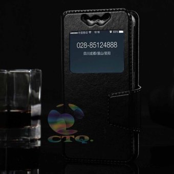 Gambar Leather Windows View Case For Hisense Kingkong 2 Smartphone SlideUp Case Universal Flipshell   Universal Flipcover   Universal FlipCover Kulit   Universal Sarung Case   Universal Sarung Handphone  Hitam