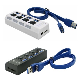 Gambar LED 4 Port USB 3.0 Hub High Speed Adapter with Individual On OffSwitch for Laptop PC White   intl