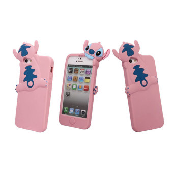 Gambar Leegoal berwarna merah muda 3D Stitch petak umpet Case silikon untuk Apple iPhone 5 5S   International