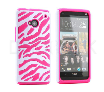 Gambar Leegoal Cheap White Hot Pink Zebra PC Silicone Silico Rubber Armor Defender Defense Combo Hybrid Cover Case Accessory for HTC One M7   intl