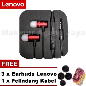 Gambar Lenovo Handsfree Headset Earphone Limitid Edition Original Big Bass Generation   Merah   Red + Free earbuds + Free Pelindung Kabel Warna Random