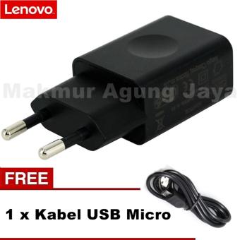 Gambar Lenovo Travel Charger 2A Micro USB Original   Black + Free Kabel Micro USB