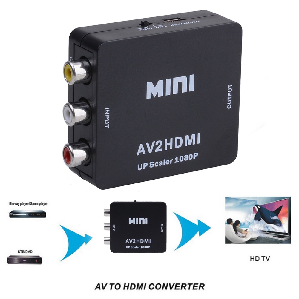 Mini AV Komposit CVBS 3RCA untuk HDMI adaptor konverter video 720p skala atas 1080p