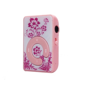 Gambar Mini Clip Flower Pattern MP3 Player Music Media Support Micro SD TFCard Pink   intl
