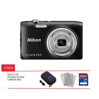 Nikon Coolpix A 100 - 20- MP - Hitam + Gratis Screen Guard + Memory 16GB + Tas Kamera  