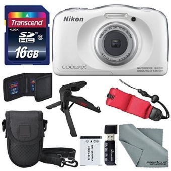Nikon COOLPIX W100 Digital Camera (White) Basic Bundle with Floating Strap + 16 GB +Tripod + SD/SDHC Reader + + Case + FiberTiqueCleaning Cloth - intl  