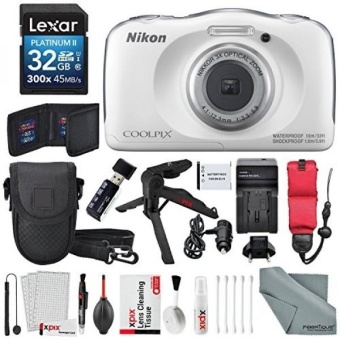 Nikon COOLPIX W100 Digital Camera (White) Deluxe Bundle with Xpix Cleaning Accessories + Floating Strap + 32 GB +Tripod + Reader + & Charger + Case - intl  
