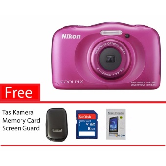 Nikon Coolpix W100 Waterproof Pink Free Memory Card,Screen Guard,Tas Kamera  