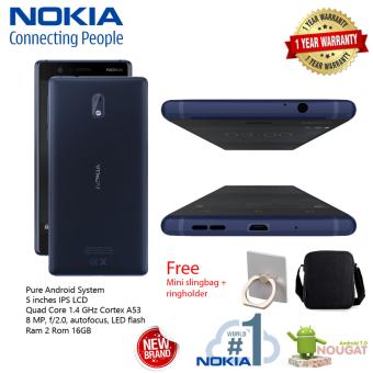 Nokia 3 Blue 2/16GB - 5inch - 8MP Camera - Dual Simcard 4G LTE - Android Nouggat Garansi Resmi Free Mini Slingbag + Ring Holder  