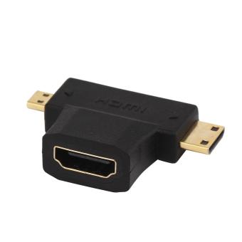 Gambar oanda HDMI 2 in 1 T Adapter Connector Female to Mini HDMI Male andMicro HDMI Male Adapter,Black