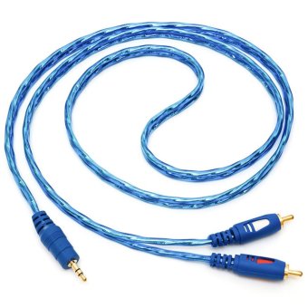 Gambar OH 1.5 M 3.5 MM Male untuk 2 RCA Male Stereo Audio kabel satu untuk dua AUX Audio kabel Biru