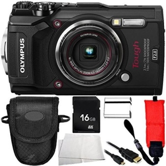 Olympus TG-5 Digital Camera (Black) 7PC Accessory Bundle – Includes Replacement + 16GB SD Memory Card + Floating Strap (Red) + MORE - intl  