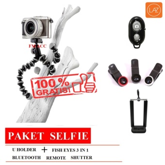 Gambar PAKET SELFIE..Universal Gorilla Pod Tripod Tongsis Flexible TripodFor Smartphone Go Pro Camera + Holder U + Bluetooth Camera Shutter+ Fish eyes 3 in 1