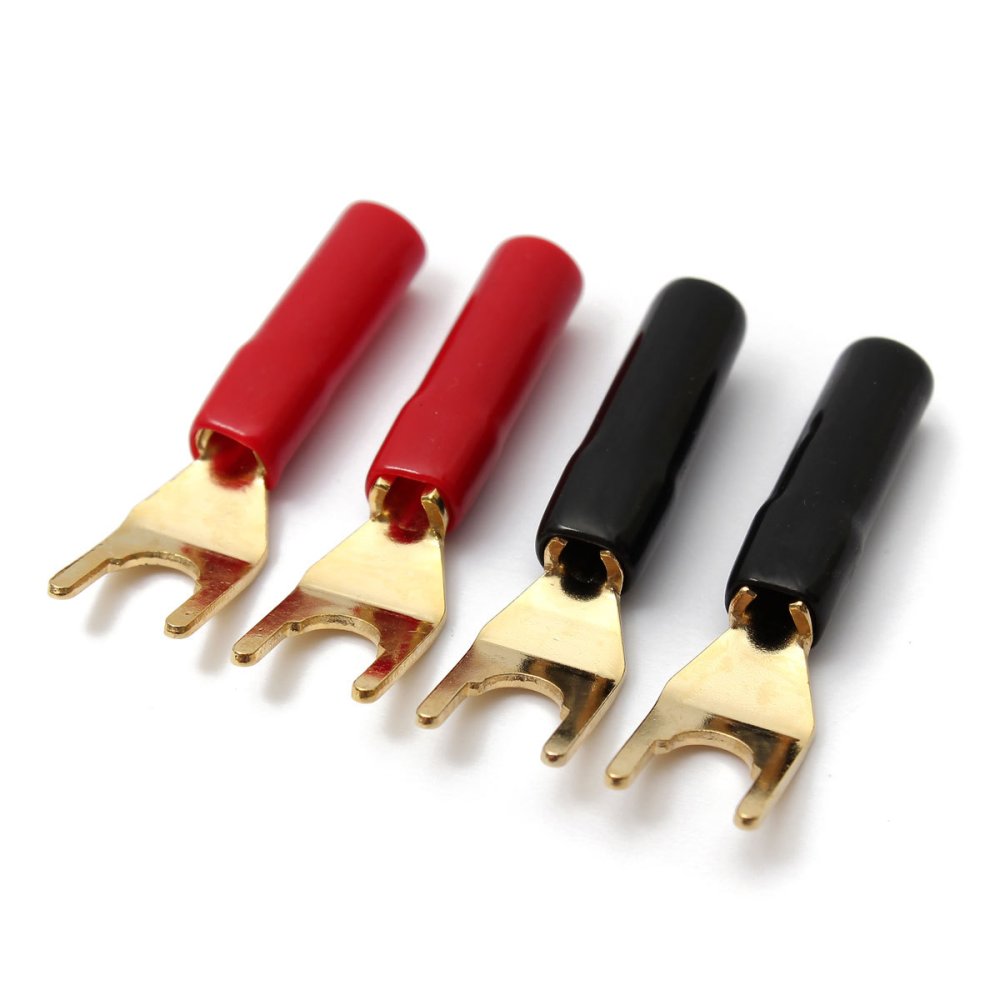 Panas 4 buah tembaga berlapis emas sekop garpu tala pisang Y AV Audio adaptor steker terminal konektor untuk kabel Power Speaker - Internasional