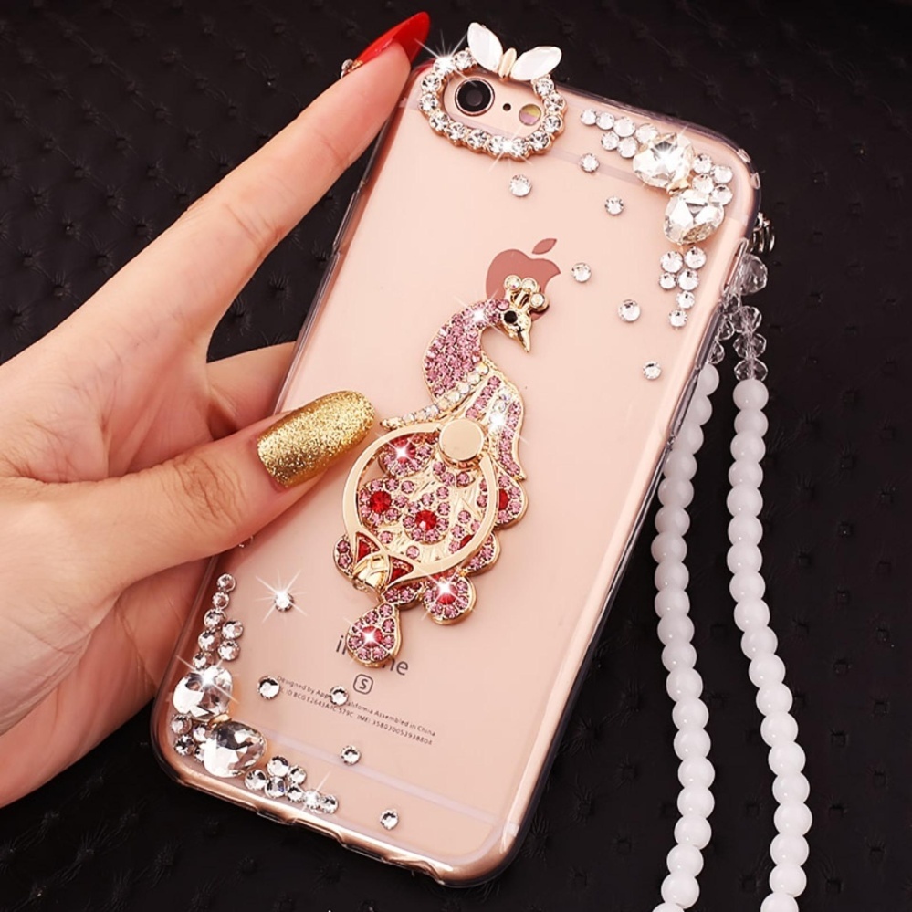 PC + TPU Anti-drop Diamond Soft Shell + Lanyard Case Cover untuk OPPO R9 Plus (Merah Merak + Anda Bisa Menemukan Harga Penutupan, Pembukaan, Tertinggi + Lanyard) -Intl