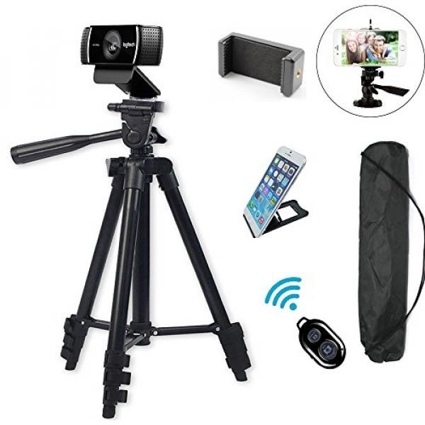 Professional Camera Tripod Mount Holder Stand for Logitech Webcam C930 C920 C615,iPhone,Cellphone,Cameras with Cell phone Holder Clip and Remote Shutter -42\