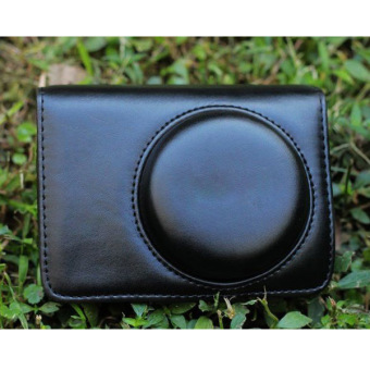 Gambar PU tas kulit tas dengan tali untuk Panasonic LX3 LX5 Leica D LUX4D LUX5   hitam