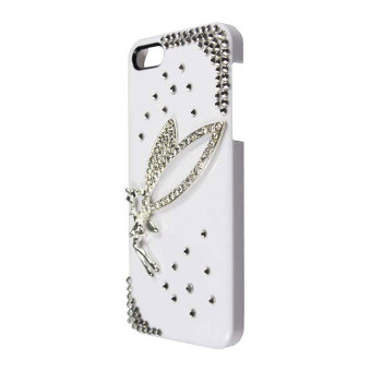 Gambar Putih 3D Bling Berlian Imitasi Dengan Perak Sudut Sayap Penutup Hard Case Untuk Iphone 5 5S Leegoal   Internasional