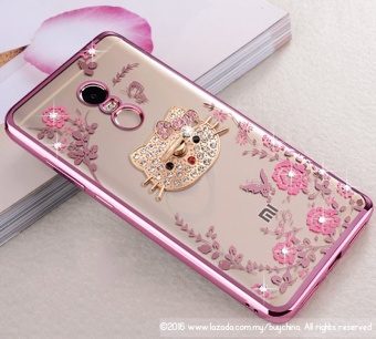 Gambar Qzhi Transparent Glitter Crystal Floral Series Phone Case With RingStand For Redmi Note 3 (Rose Gold Kitty)   intl