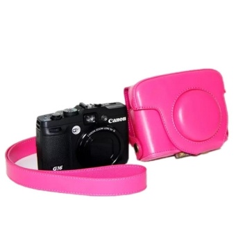 Gambar Rose Red PU Leather Camera Case Bag Cover for Canon G15 with Strap  intl