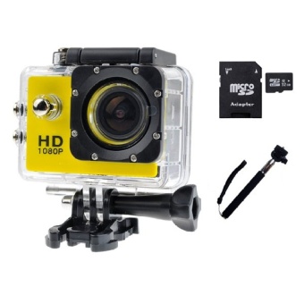 SJ4000 Sport Camera Waterproof and 32GB Micro SD Card and Self Stick Monopad Yellow - intl  