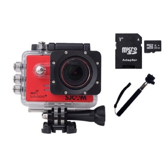 SJ5000Plus Sport Camera Waterproof Camera and 32GB Micro SD Card and Self Stick Monopad (Red) - intl  