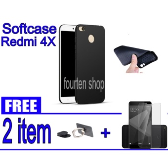 Softcase Black Carbon Casing Xiaomi Redmi 4X - BLACK + FREE Ring Universal + Tempered Glass Redmi 4X  