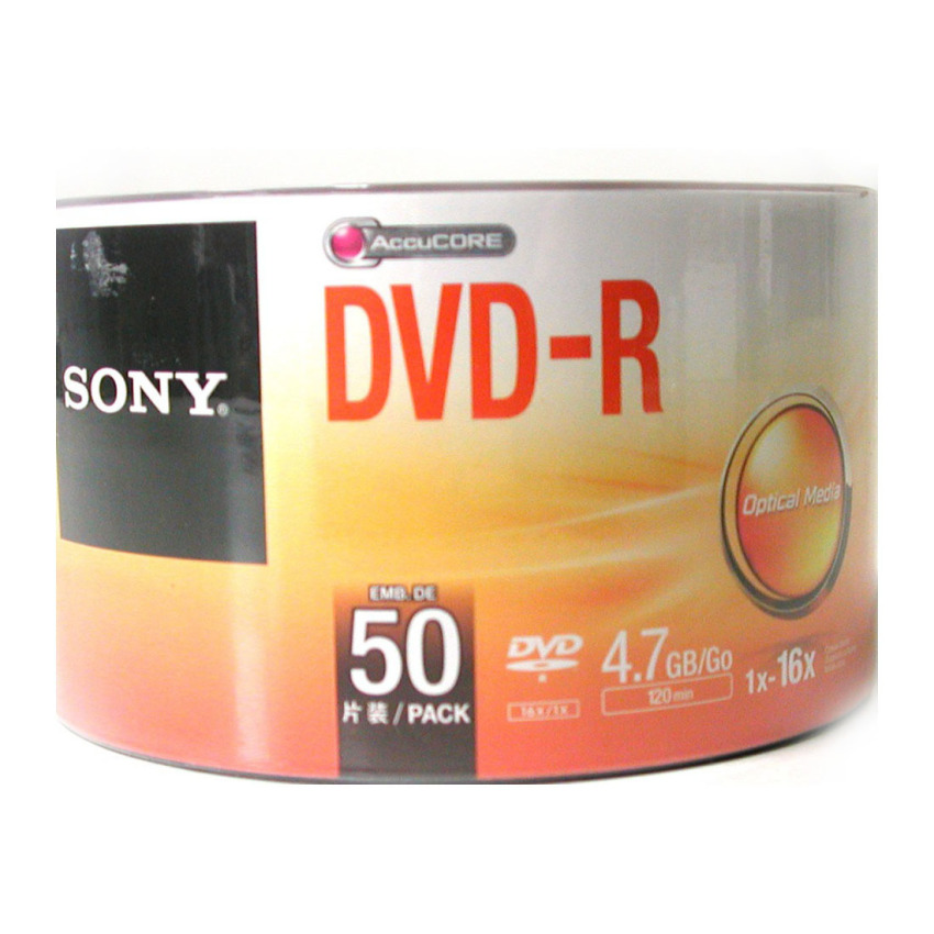 image:                  Sony 4.7 GB 16x Recordable Disc DVD-R - 50 Disc Bulk Pack                              