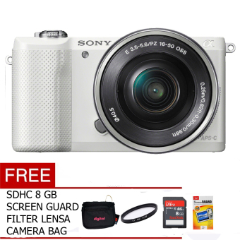 Sony Alpha A5000L Kit 16-50mm - 20.1 MP - Putih + Gratis MC 8 GB+Tas+UV Filter + Screen Guard  