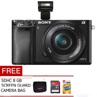 Sony Alpha A6000L Kit 16-50mm Lens Kamera Mirrorless - 24.3 MP- Hitam + Gratis Memory 8GB + Screen Guard + Tas Kamera  